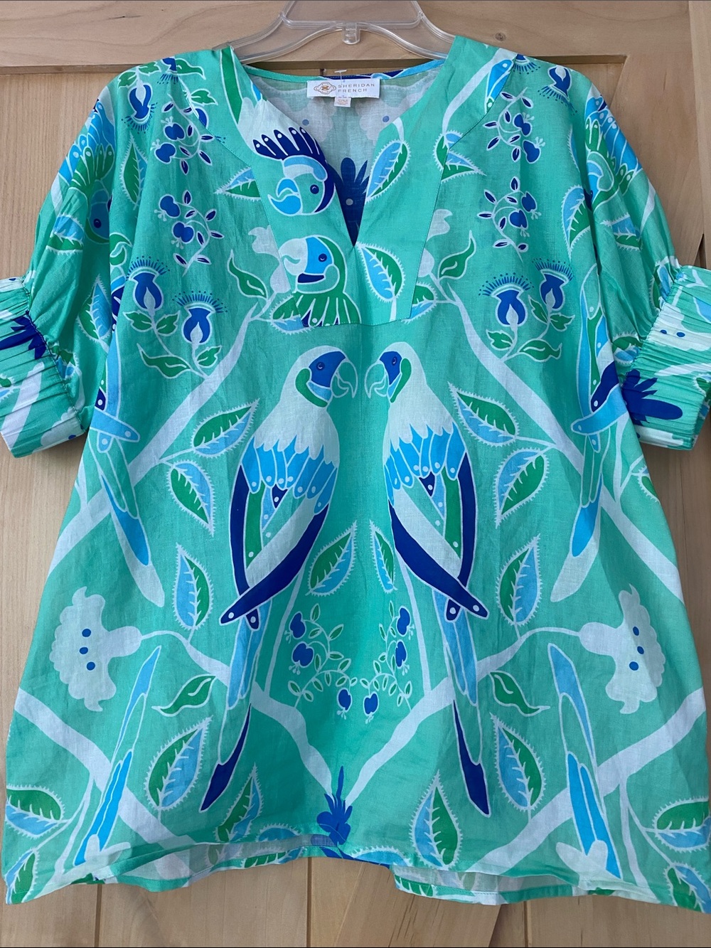 Sheridan French birds tunic cotton v-neck S M. S/M